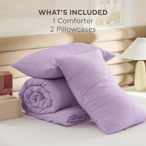 Image of Bedsure Queen Comforter Set, Lavendar Soft Prewashed Bedding for All Seasons, 3 Pieces GentleSoft Bed Set, 1 Lightweight Comforter (90 inchx90 inch) and 2 Pillowcases (20 inchx26 inch)