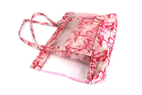 Bolsa de praia feminina Transparente de pvc com estampa e zíper + Nécessaire Cor: Rosa