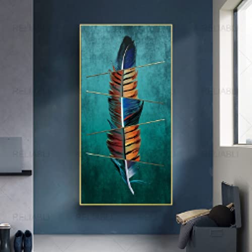 Abstrait Vert Plume Toile impression murale 50x100cm déco salon - 3