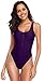 Produktbild SHEKINI Damen Einteiliger Bademode Reißverschluss High Cut Badeanzug Sportlich Rückenfrei Ärmellos Monokini (Large, Dunkellila)