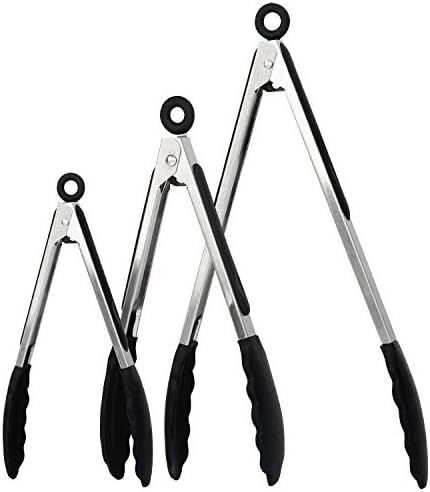 Discoball Kitchen Tongs with Silicone Tips - Non-Slip Heat Resistan Stainless Steel Cooking Tongs for Cooking, Baking, BBQ (3 Pack 9" and 12")