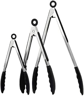 Discoball Kitchen Tongs with Silicone Tips - Non-Slip Heat Resistan Stainless Steel Cooking Tongs for Cooking, Baking, BBQ (3 Pack 9" and 12")
