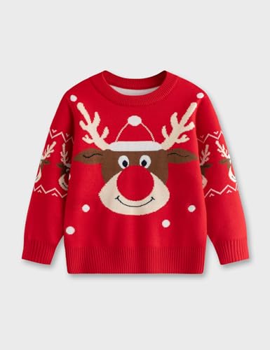 Toddler Boy Girl Sweatshirt Christmas Kids Knit Sweatshirt Pullover Sweater elk Tops Warm Deer Tees 1-6T Red2