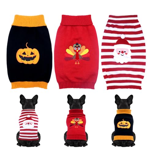 3 Pack Halloween Thanksgiving Christmas Dog Cat Knit Sweater Set ...