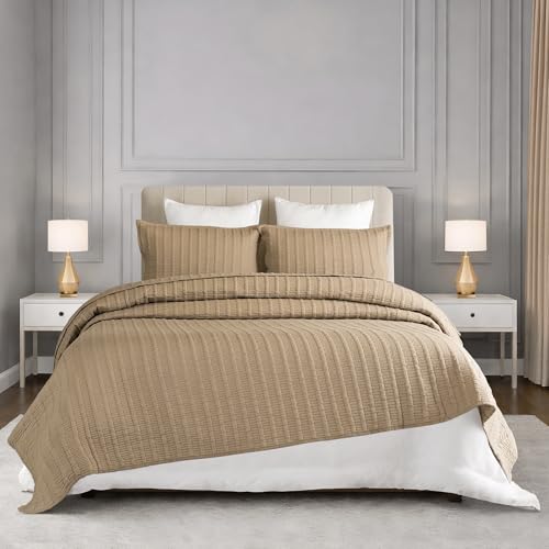 Image of MYTRIDENT Nectarsoft Italian Retreat King Size (228 cm x 274 cm) Bedcover Set, 100% Cotton, Warm Taupe