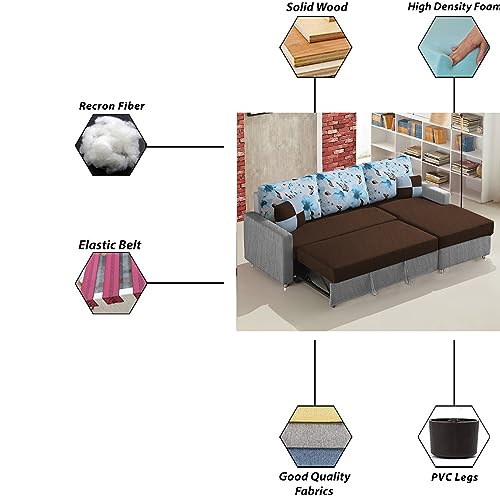 Image of Orland 4 Seater LHS L Shape Sofa Cum Bed for Living Room | Color - Brown Grey | Premium Fabric Sofa