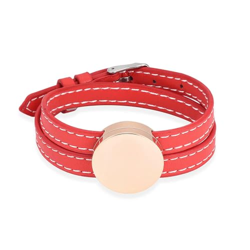 Bracelet de crémation pour cendres médaillon rond urne funéraire cuir rose bijou commémoratif