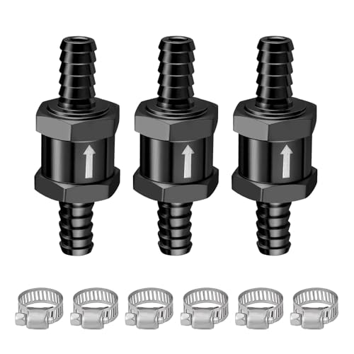 EVIL ENERGY 5/16'' (8mm) Check Valve, 3 Pcs Aluminum One Way Fuel Check Valve for Gasoline, Diesel & Coolant with Universal Hose Clamps, Black