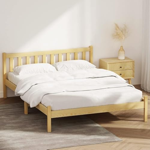 Artiss Double Bed Frame Platform Wooden Timber Frames Beds Base Headboard Bedroom Room Decor Home Furniture Oak for Kids, Toddler and Adult, Modern Design