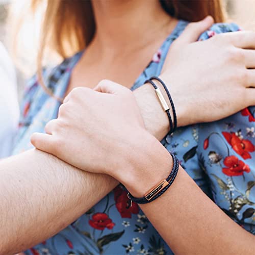 Perimade Custom Name Engraved Couple Bracelet Personalized Matching Bracelet For Women Men Boyfriend & Girlfriend Handmade Braided Rope Friendship Jewelry (Black/Black - 1Pc, Engrave On Tube & Charm) #TOP3