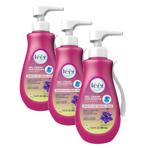 Veet Sensitive Skin Formula with Aloe Vera and Vitamin E, Dermatologically Tested Hair Removal Gel Cream 13.5 Fl Oz. for Legs & Body (3 Pack)