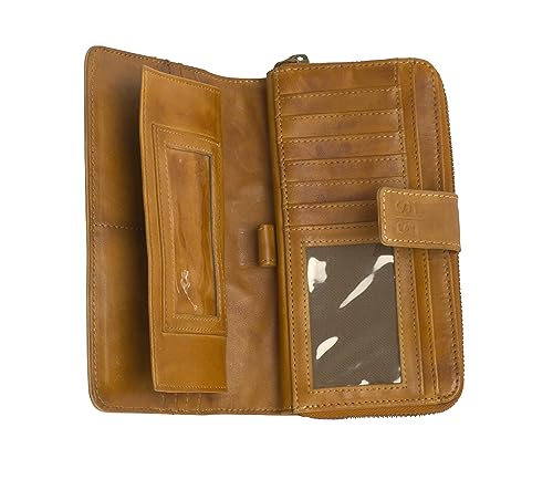 STS Ranchwear Women's Premium Full Grain Leather Wayfarer Chelsea Wallet with 8 Card Slots, Brown, 1 Zip Pocket2