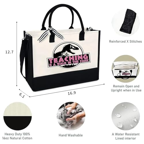 Bolso tote de lona con cierre para mujer miniatura 3