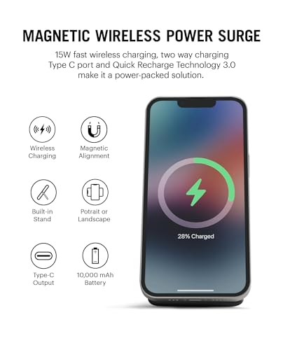 Image of DailyObjects Surge 10000 mAh Fast Charging 3.0 Magnetic Wireless Battery Power Bank Compatible with iPhone 15,14,13,12 and All Qi Enabled Phones | Multi-Layer chipset Safety Protection