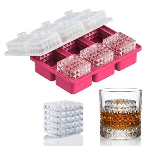 Image of Premium Large 3D Crystal Square Ice Cube Tray, Silicone Molds for Chilling Drinks, Chocolates, Juice, Jelly and Many More. (Pink)