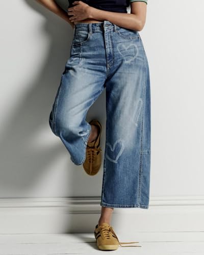 Women's Heart Barrel Jeans Wide Leg Tapered Jeans Baggy Demin Pants with Pockets4