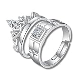 Par de Alianças de Compromisso em Aço Inoxidável Banhado a Prata Unissex Ajustáveis King and Queen – Acompanha Bolsa de Veludo