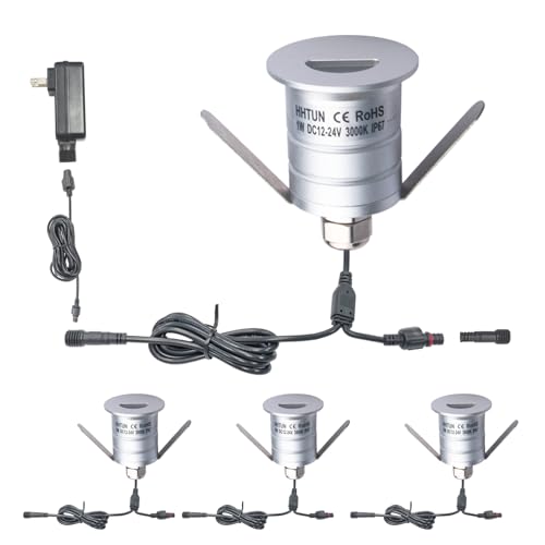 HHTUN 603 LED Step Lights DC12-24V 1W Step Staircase Wall Corner Lights Embedded Installation with Power Supply and Connection Cable Convenient Installation (3000K, 4 Packs)