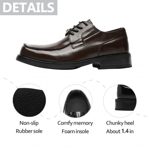 Mens Leather Chunky Heel Wide Toe Dress Oxfords Fashion Comfort Square Toe Lace Up Business Formal Derbys Causal Tuxedo Party Prom Wedding Shoes3