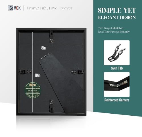 Image of VCK 8x10 Picture Frame Black Metal, Real Glass, 5x7 Mat, Set of 6, for Arts