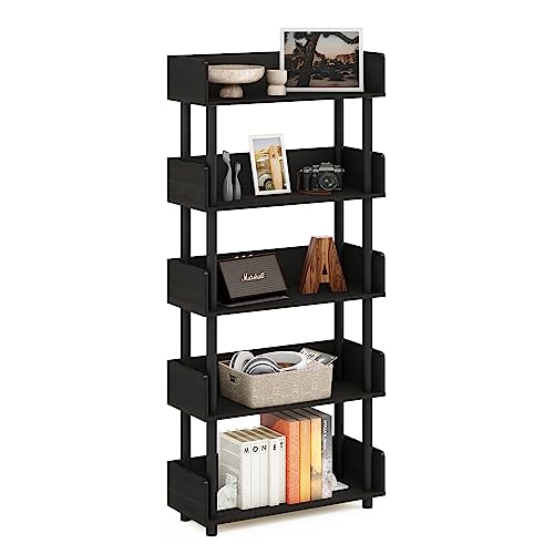 Image of Furinno TURN-N-TUBE 5-Tier Display Shelf, Storage Shelves, Book Shelf, Open Shelves with Rounded Corner Top Edges, for Organization and Storage, Living Room, Home Office, Espresso