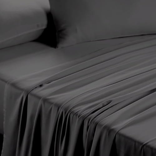 Image of Microfiber Bed Sheets-Hotel Luxury Bedding 1800, Ultra-Soft Microfiber Wrinkle Free Luxury - Dark Grey Solid King Size