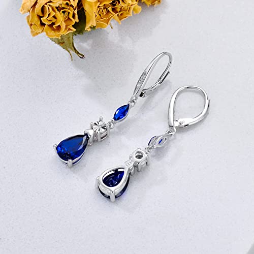 1/20cttw Natural Diamonds and Sapphire Dangle Earrings in Sterling Silver,Hoop Earrings with Diamonds for Women(G-H Color, I2-I3 Clarity)3