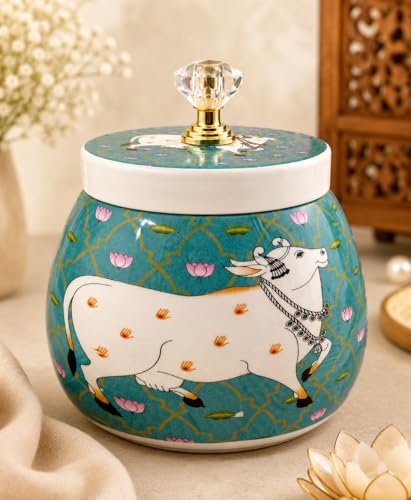 Image of Mix color Container jar Box Meenakari Design Return Gifts (Blue)