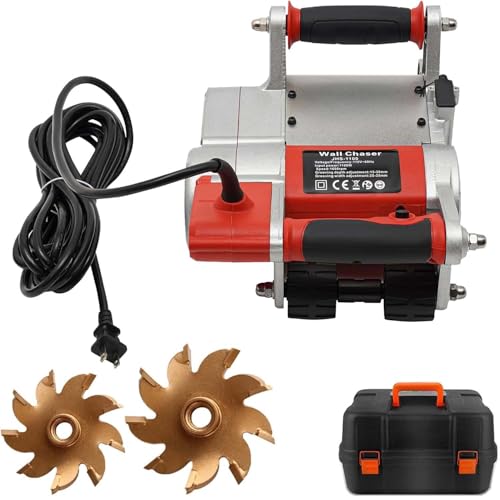 CUTANGELAR Ranuradora De Pared Eléctrica, Cortadora De Ranuras De Pared, 2000 RPM, 1100 W De Potencia, Cuchillas De 25 Mm Y 35 Mm, Profundidad De Corte Ajustable De 20-30 Mm(Red)