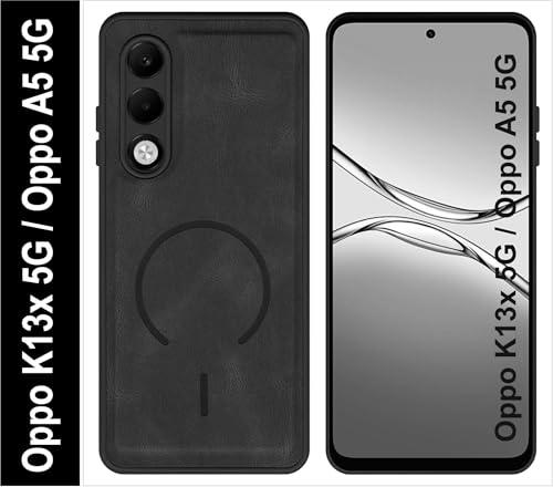 Image of SBMS Back Cover for Oppo K13x 5G / A5 5G | Ultra Slim Soft Rubberised Hard Case | Oil Feel Soft Leather Back | Mag-Safe Design (Mag-Safe Not Support) | Camera Protection Case for Oppo K13x (Black)