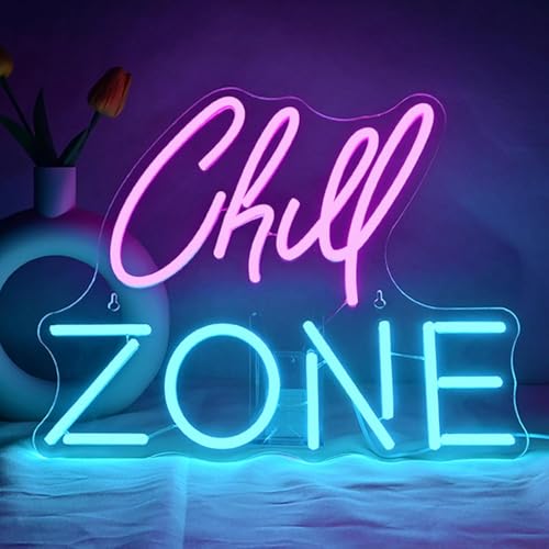 Insegna al neon Chill Zone per salotto, sala giochi, bar, caverna dell'uomo, camera da letto, decorazione da parete, insegna al neon a LED alimentata tramite USB, 15,35' x 12,6'