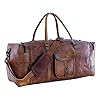 Leather Duffle Bags Large 24 Inch Square Duffel Travel Gym Sports Overnight Weekender Leather Bag for Men and Women by KPL #4