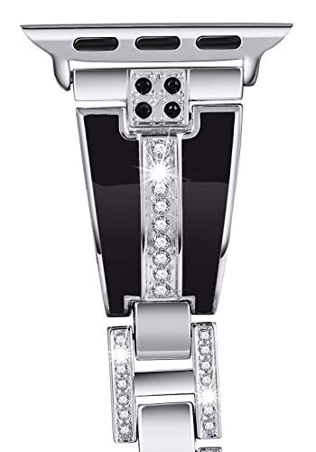 JSGJMY Bling Bands Compatible with Apple Watch Band 38mm 40mm 42mm 44mm with Case,Women Diamond Rhinestone Metal Jewelry Wristband Strap for iwatch Series SE/6/5/4/3/2/1 (Silver, 38mm/40mm) - Thumbnail 7