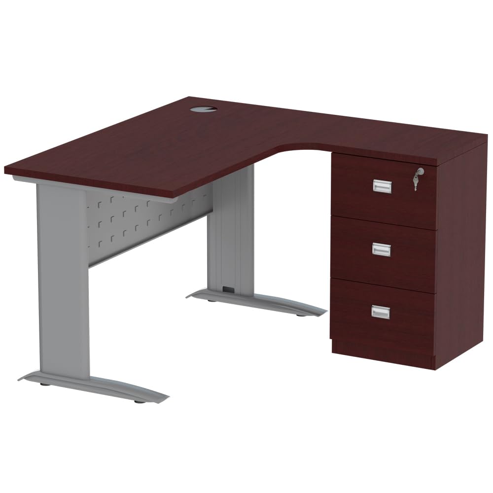 Mahmayi Stazion Spacious L-Shaped Modern Office Workstation with Drawers - Ideal for Office Executives, Home Use, and Versatile Use as a Computer Desk or Drafting Table (120cm, Apple Cherry)
