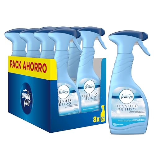 AMBIPUR Febreze Clasico Eliminador De Olores En Spray  8 x 500 ml, Neutralizador Olores, Elimina...