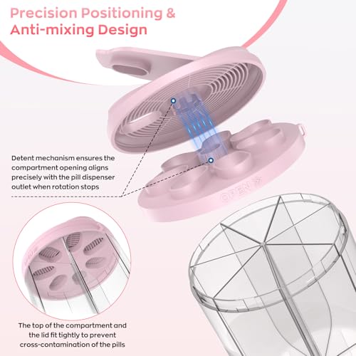 Image of Hionxmga Pill Dispenser with 7 Large Compartments, Pill Organizer for Travel with Anti-Mixing Design, BPA-Free Pill Container with 20 Pcs Labels, Pink