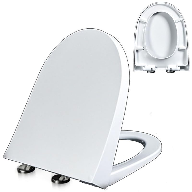 Sedile WC con Chiusura Ammortizzata, Tavoletta WC con Funzione di Sgancio Rapido, Facile da Montare e Pulire, Copriwater Universali Forma di D/U, Coperchio WC in PP, Bianco, 02K, 48x38cm