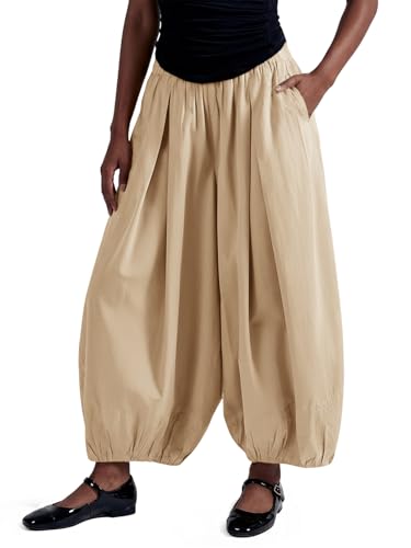 Image of Fisoew Womens Wide Leg Balloon Pants Casual Barrel Elastic Waist Pleated Baggy Workout Sweat Pants with Pockets