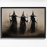 Black Framed Dark Academia Wall Art Painting Vintage Witch Poster For Halloween Victorian Gothic Room Wall Decor-Vintage Goth Art Canvas Prints Picture Hang To Bedroom