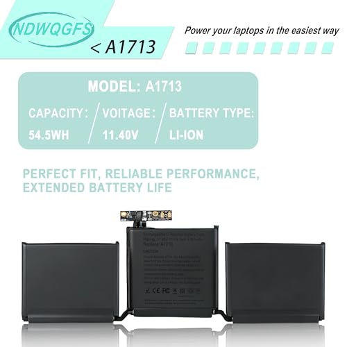 Image of A1713 A1708 Battery for MacBook Pro 13 Inch A2171 (2016-2017) & A2159 A2289 A2338 (2019-2020) 11.4V 54.5Wh Li-Polymer Replacement Compatible with EMC 2978 3164 3301 3456 3578