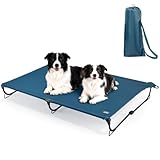 CANINE CANYON Folding Raised Dog Bed, Large Outdoor Elevated Dog Cot, Cooling Chew Proof Pet Cots Bed, Portable, Heavy Duty Up to 160 lbs, Pet Cot for Camping, Home, Dark Blue, 49"x33"x7"
