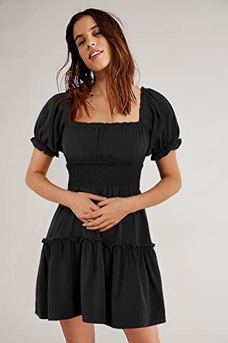 Image of Womens Babydoll Mini Dress Casual Square Neck Short Sleeve Summer Dresses