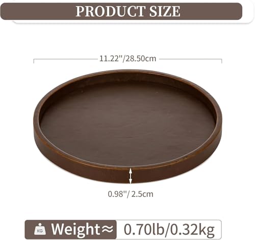 Image of WOOYNEX Round Decorative Tray Serving Trays for Food and Drinks Rustic Wooden Coffee Table Trays Home Decor Farmhouse Centerpiece One Set of Ottoman Kitchen countertops (Brown)