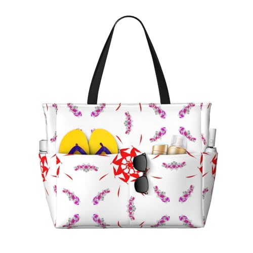 Large Capacity Beach Bag Women Print Tote Bag Waterproof Beach Bag Reusable Travel BagSpinning flowers