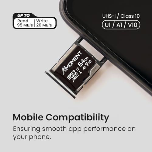 Image of MMOMENT 64GB Micro SDHC Card, A1, UHS-I, U1, V10, Class 10 Compatible, Read Up to 95 MB /s,Write up to 20MB /s, SD Adapter Included