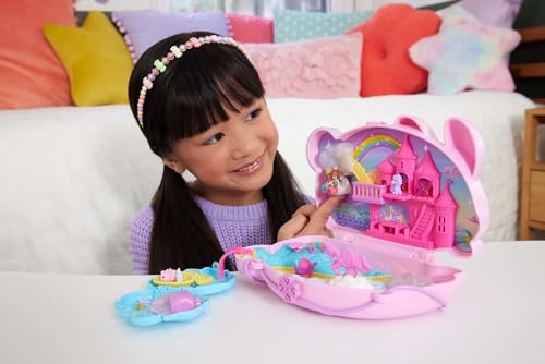 Polly Pocket Coffret de Voyage Lapin avec 2 Mini-Figurines et 12 Accessoires, Dont des Animaux de Compagnie, Coffret Sac à Main 2 en 1 thème Lapin Licorne
