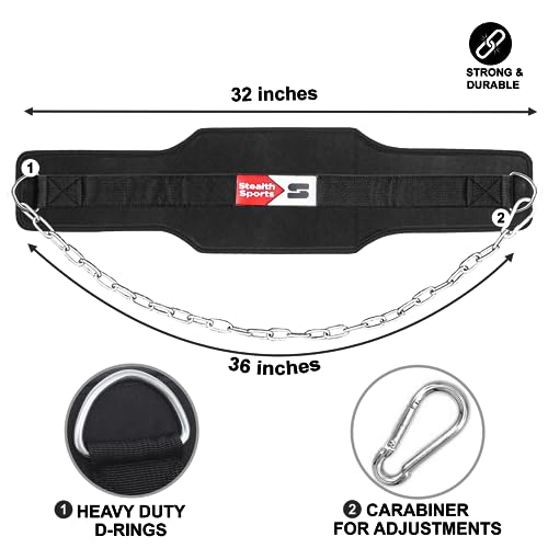 Stealth Sports Dip Belt Heavy Duty 36 Inch Chain Weight Belt-Weight Lifting Powerlifting Bodybuilding 7.5” Wide 9mm Thick Neoprene Padded Back Support Gym Training Pull Up Belt Workout Dipping Belt - Image 4
