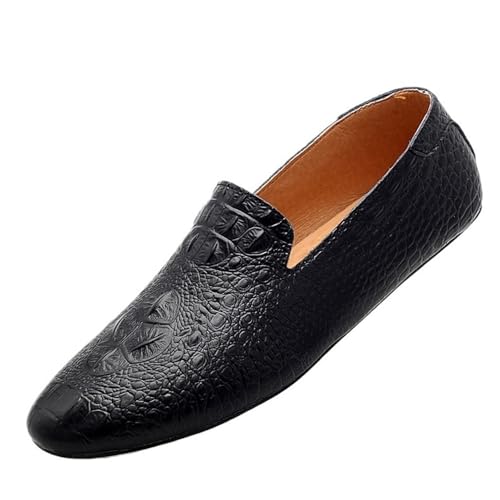 Loafers Shoes for Men Genuine Leather Pointed Toe Faux Crocodile Grain Rubber Sole Slip Resistant Lightweight Comfortable Prom Slip-ons