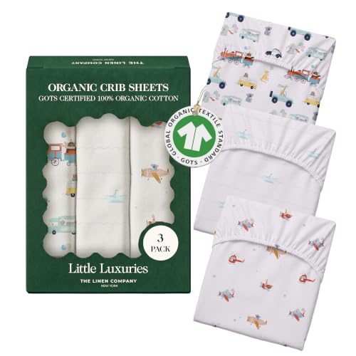 Image of 100% Organic Cotton Baby Crib Sheets (3-Pack) - GOTS Certified, Soft Fitted Sheets for Mini Mattress & Pack n Play, 5 in Deep Pocket with Secure Elastic Fit, Boys & Girls, (28 inch x 55 inch) Tiny Explorers
