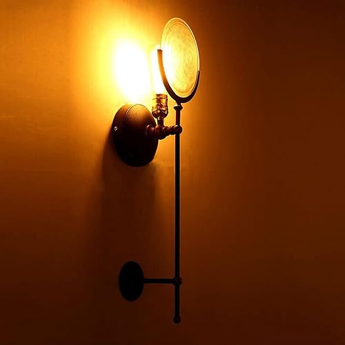 Miniatura 4 de Apliques de pared, retro industrial lámpara de pared larga de metal negro aplique de pared redondo de vidrio transparente, pantalla de lámpara de
